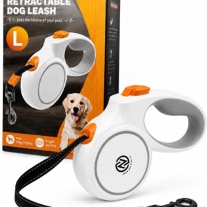 16.4 ft Retractable Dog Leash, Heavy Duty Dog Leash for Dogs up to 110lbs, 360° Tangle-Free, One-Click Brake & Lock, Reflective Nylon Tape, Anti-Slip...